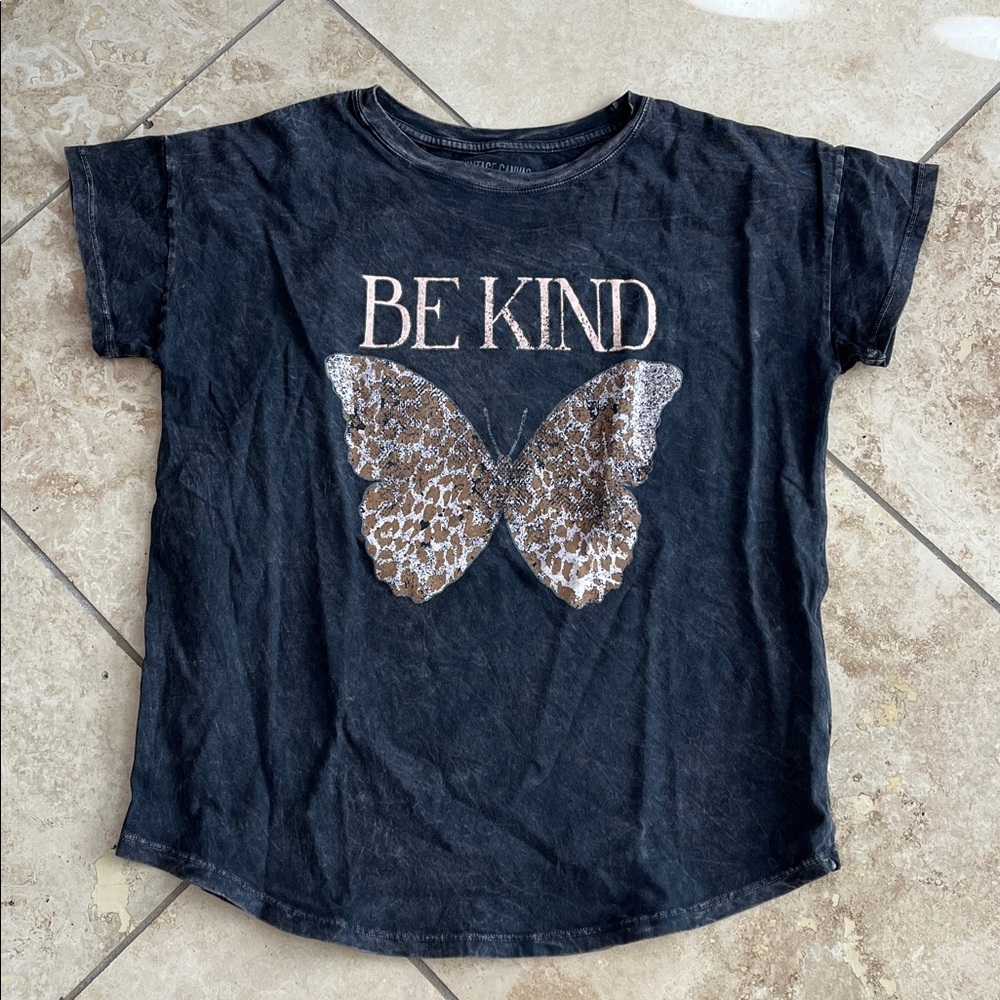 Black 'Be Kind' T-Shirt with Butterfly Design S - Picture 3 of 9